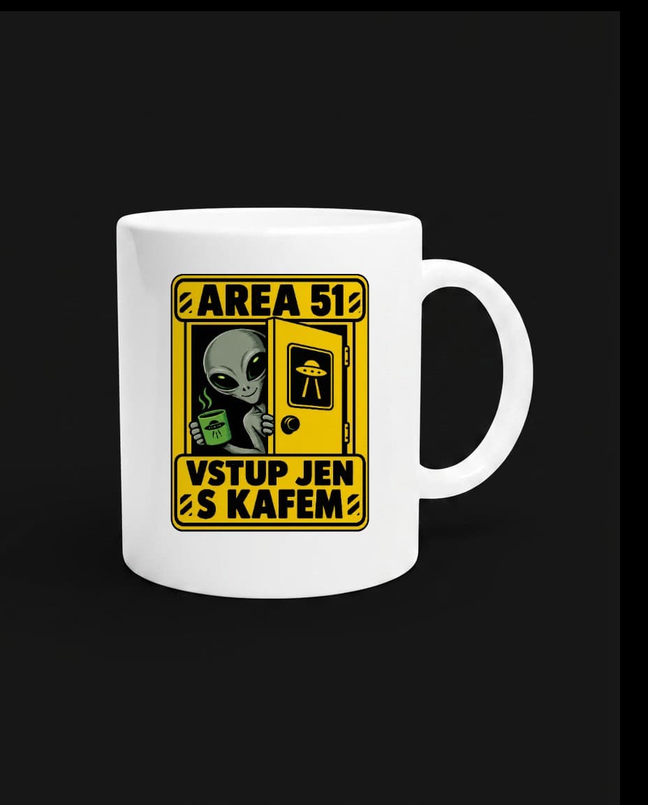Hrnek Area 51 – vstup jen s kafem — Hrnek s UFO designem | DOPESTORE