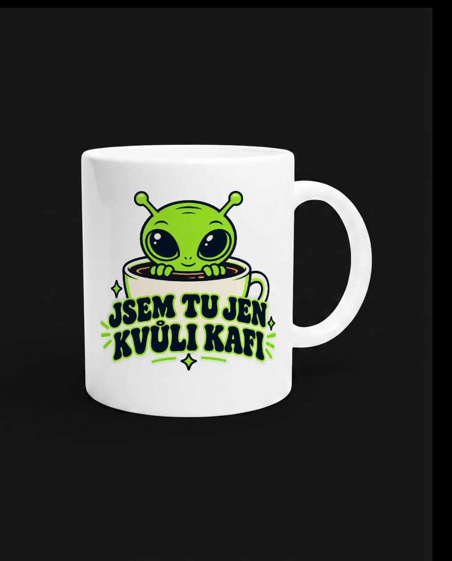 Hrnek Jsem tu jen kvůli kafi — Hrnek s UFO designem | DOPESTORE