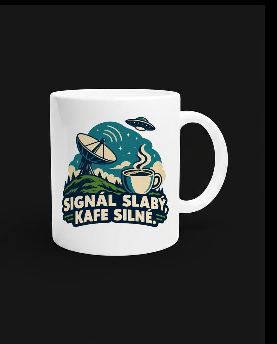 Hrnek Signál slabý, kafe silné — Hrnek s UFO designem | DOPESTORE