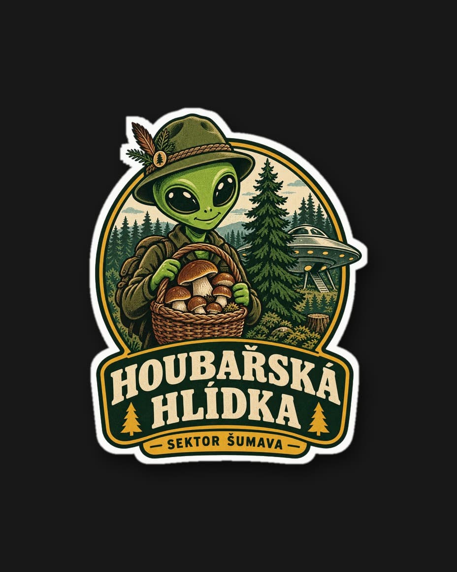 Samolepka Houbařská hlídka — Doplněk s UFO designem | DOPESTORE