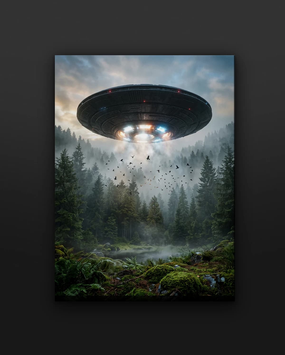 Návštěva nad lesem — Obraz s UFO designem | DOPESTORE